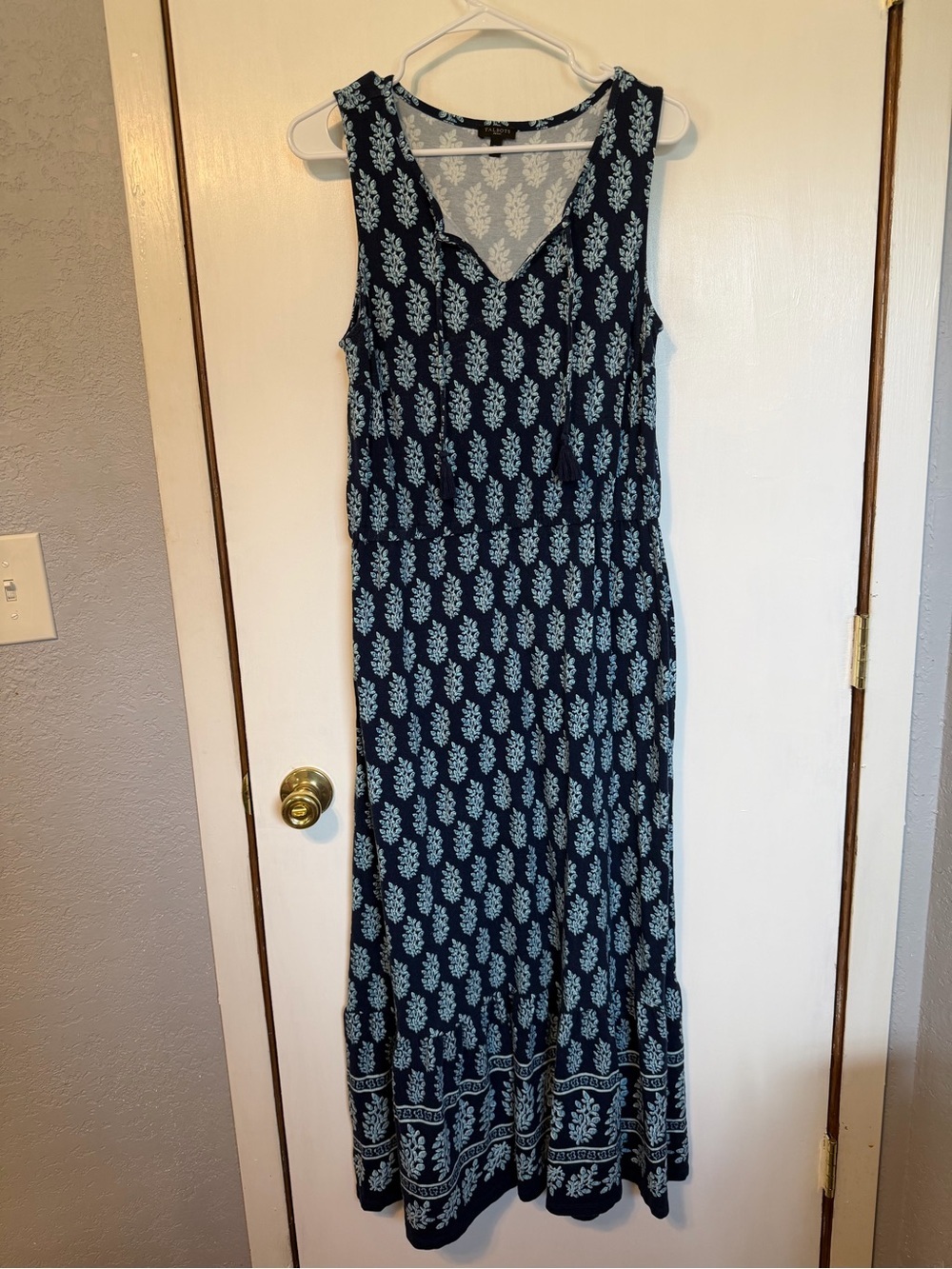Talbots Navy and Light Blue Printed Maxi Dress